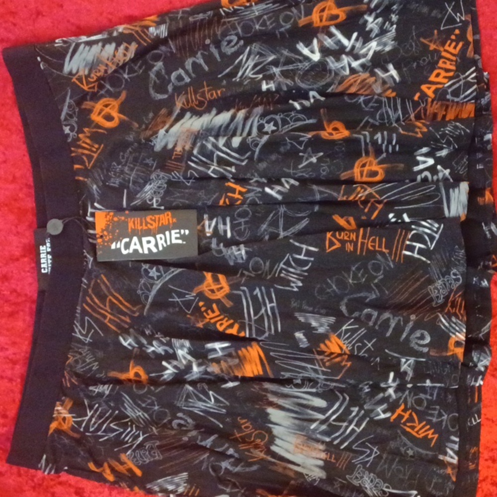 KILLSTAR 3X CARRIE SKATER SKIRT BLACK ELASTIC WAIST CARRIE PRINT EXCLUSIVE